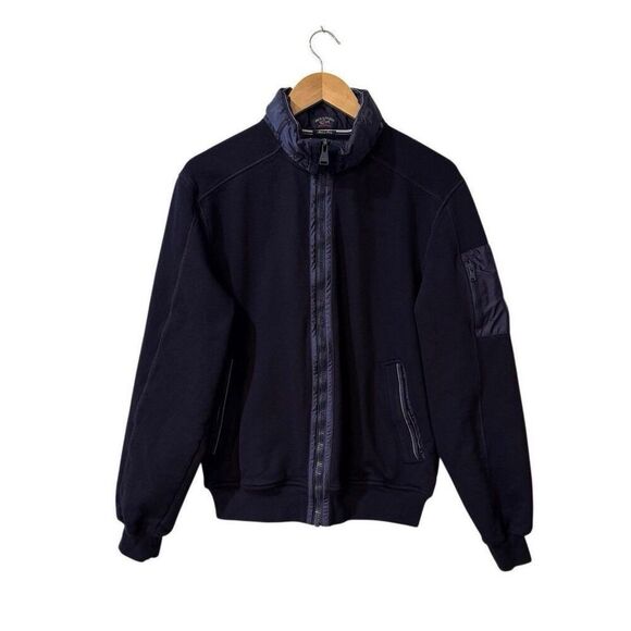 Paul & Shark Mens Blue Full Zip Sweater Medium Yachting Bomber Italy 100% Cotton